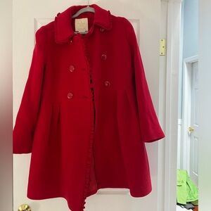 Kate Spade Red Ruffle Trim Bow Back Coat- NWT